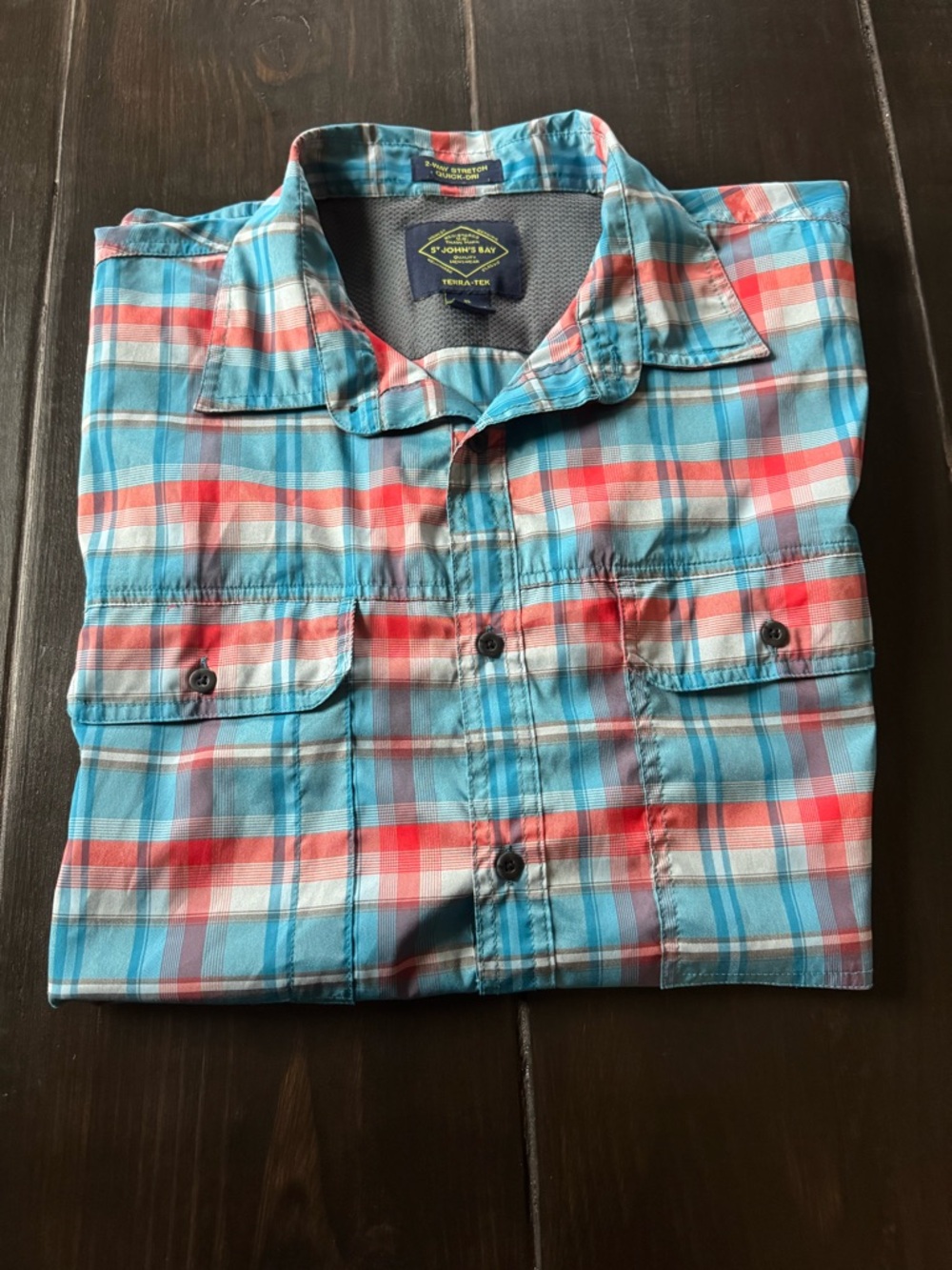 St. John's Bay Men's Turquoise & Coral Plaid Button-Down Shirt